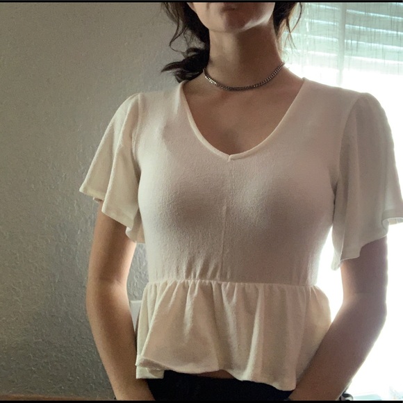 Target Tops - fitted white blouse-ruffed sleeves and bottom